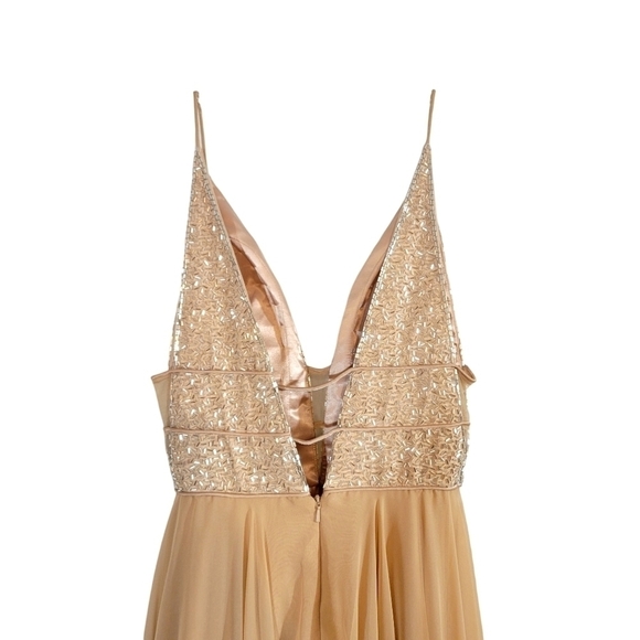 Sherri Hill Beaded Plunging V Neck Chiffon Gown in Nude Pink Color 52589 NWT - Picture 10 of 16